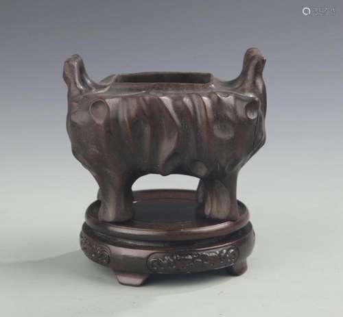 REDWOOD ROOT CARVING DOUBLE EAR CENSER