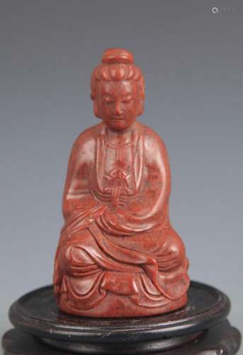 A FINE SOAPSTONE GUAN YIN FIGURE