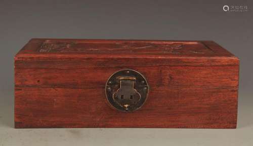 FINE HUA LI MU AND CARVED WOODEN BOX WITH COVER