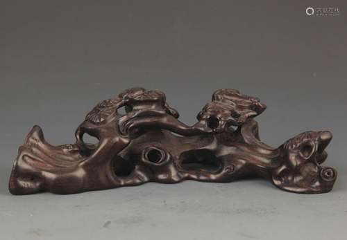 A FINELY CARVED SANDALWOOD BRUSH STAND