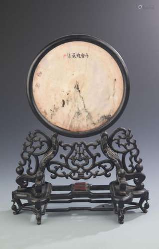 A FINE SANDALWOOD TABLE PANEL INLAY WITH MARBLE