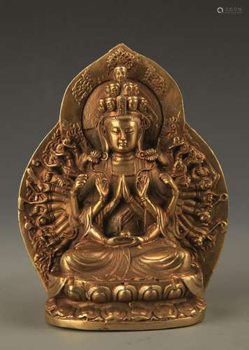 A FINE BRONZE TIBETAN THOUSAND HAND GUAN YIN BUDDHA