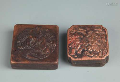 PAIR OF FINELY CARVED BRONZE TEA BOX