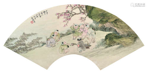 吴光宇（1908～1970） 婴戏图 扇片 纸本设色