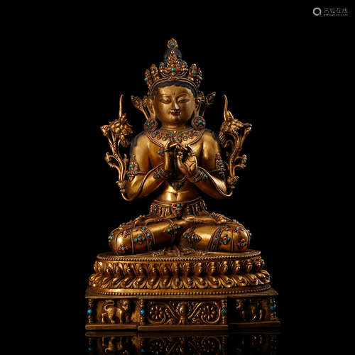 GILT BRONZE FIGURE OF GUANYIN