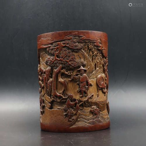 CHINESE BAMBOO CARVED BRUSH POT