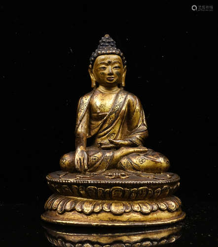 CHINESE GILT BRONZE FIGURE OF SHAKYAMUNI