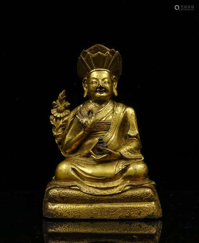 CHINESE GILT BRONZE FIGURE OF GURU