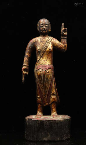 CHINESE GILT WOOD FIGURE OF LOHAN