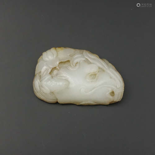 CHINESE WHITE JADE LOTUS PENDANT WITH RUSSET