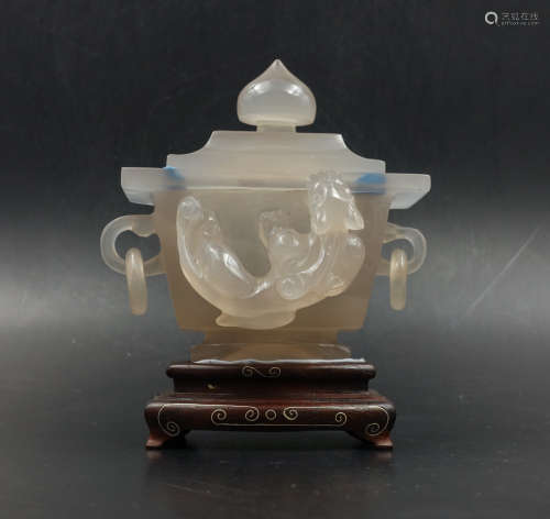 CHINESE AGATE CARVED CENSER