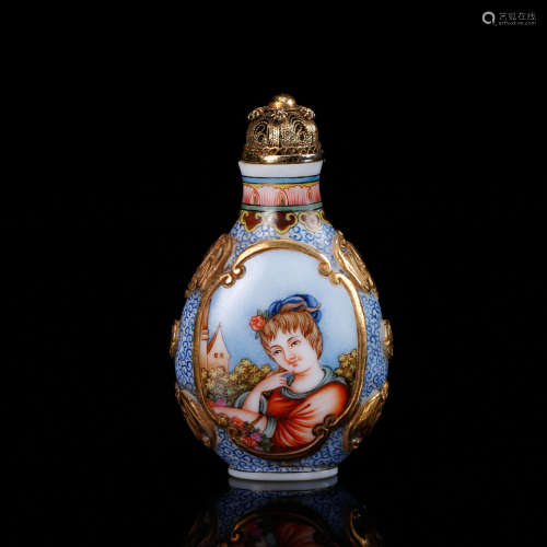 ENAMEL ON GLASS SNUFF BOTTLE