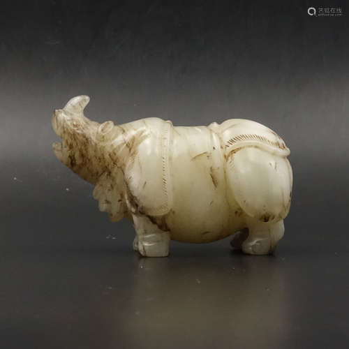 CHINESE WHITE JADE CARVED RHINO