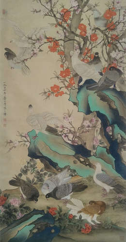 CHINESE INK AND COLOR SCROLL PAINTING