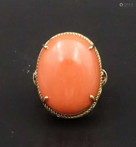 CHINESE CORAL ON 14K GOLD RING
