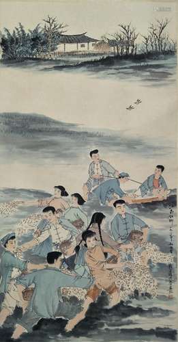 CHINESE INK AND COLOR SCROLL PAINTING