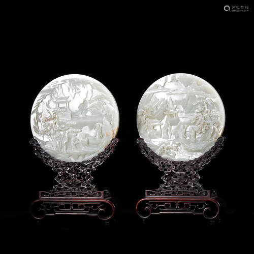 PAIR OF WHITE JADE TABLE SCREENS