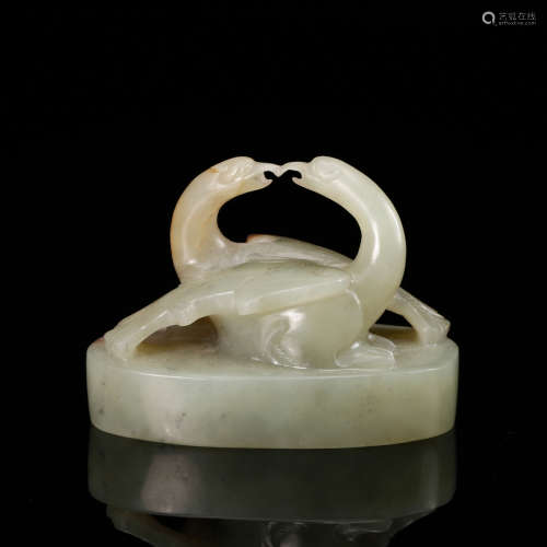 ARCHAIC JADE CARVED TWO GOOSE