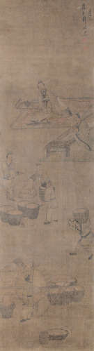 陳洪綬 人物 (廣州市文物店舊藏) 水墨絹本-掛軸