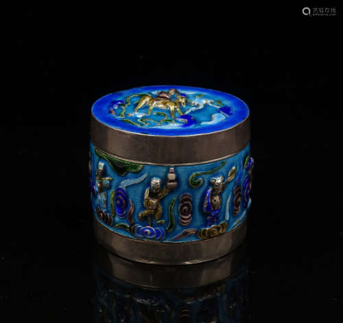 CHINESE SILVER ENAMEL THUMB RING BOX