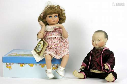 Lot van twee poppen met porseleinen hoofd : een gemerkte 'Chinese baby' en