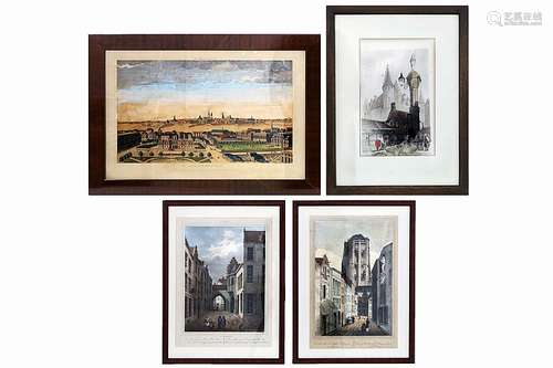 Lot 4 antieke gravures met zichten van Antwerpen 4 antique prin