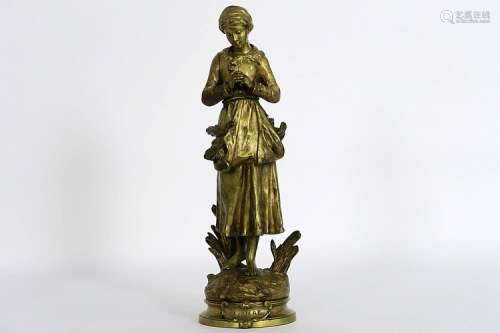 ANFRIE CHARLES (1833 - 1905) antieke sculptuur in brons met goudpatine en m