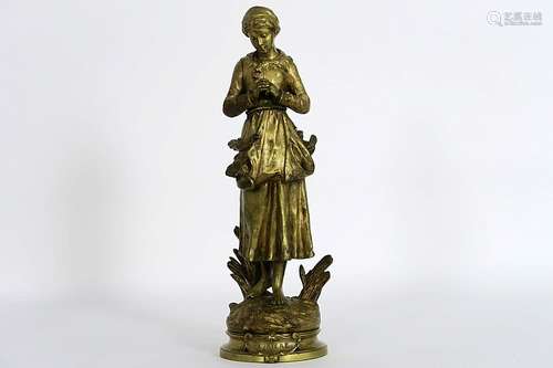 ANFRIE CHARLES (1833 - 1905) antieke sculptuur in brons met goudpatine en m