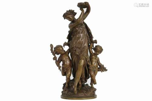 MOREAU MATHURIN (1822 - 1912) antieke groep in brons met bruine patine en m
