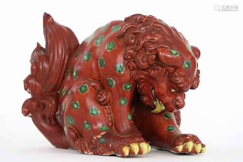 Chinese sculptuur in porselein met bloedrode glazuur : 