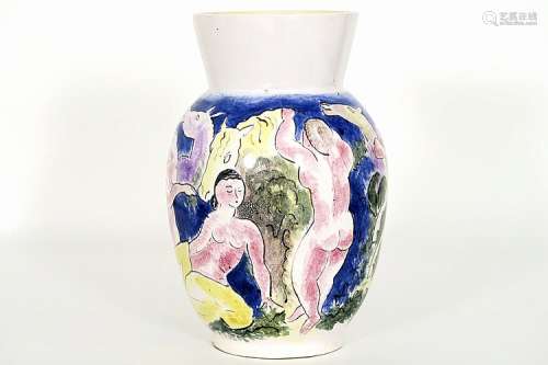 COCKX JAN (1891 - 1976) unieke vaas in beschilderde keramiek met een decor