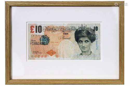 BANKSY (° 1974) bankbiljet van 10 pond met de voorstelling van Lady Diana,