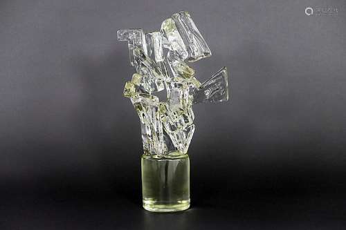 Sculptuur van de jaren '80 in glas (twee tinten) : 