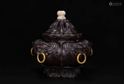 20TH CENTURY, A LOBULAR RED SANDALWOOD INCENSE BURNER, THE REPUBLIC OF CHINA