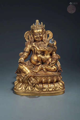 14-16TH CENTURY, A BRONZE GILT FORTUEN GOD FIGURE, MING DYNASTY