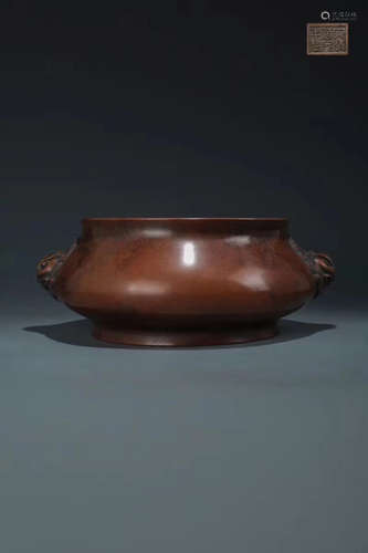 17-19TH CENTURY, A BRONZE DOUBLE-EAR FURNACE, QING DYNASTY