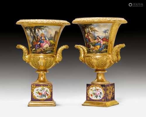 PAIR OF PAINTED VASES,