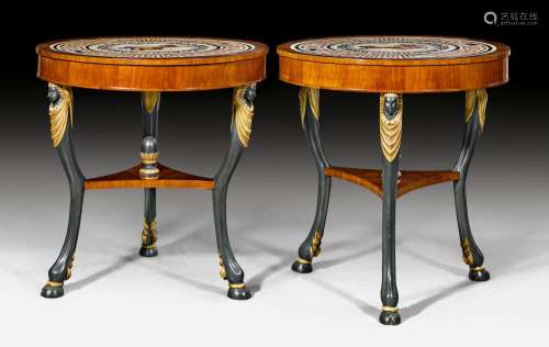 PAIR OF ROUND PARLOR TABLES WITH 