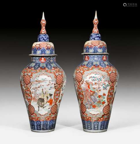 PAIR OF LARGE LIDDED VASES,