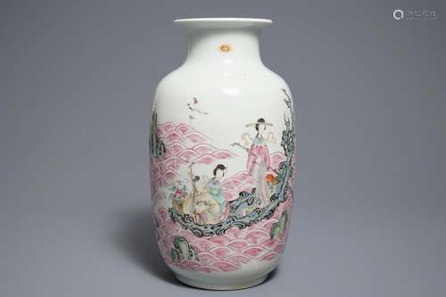 A Chinese famille rose 'Immortals' vase, Republic, 20th C.