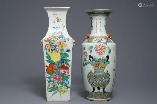Two tall Chinese famille rose vases, 19/20th C.