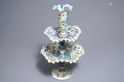 An exceptional three-piece Chinese famille rose epergne milieu-de-table, 19th C.