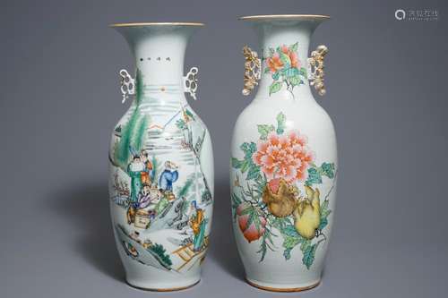 Two Chinese famille rose vases, 19/20th C.