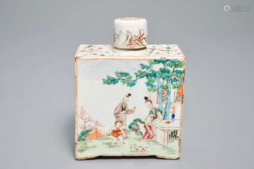 A square Chinese famille rose tea caddy and cover, Qianlong