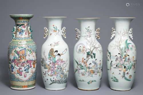 Four Chinese famille rose vases, 19/20th C.