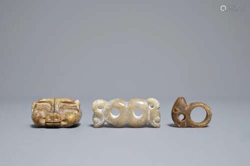 Three Chinese archaic jade carvings, Neolithic period or later