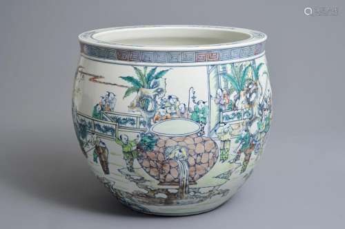 A large Chinese doucai '100 boys' fish bowl, 20th C.