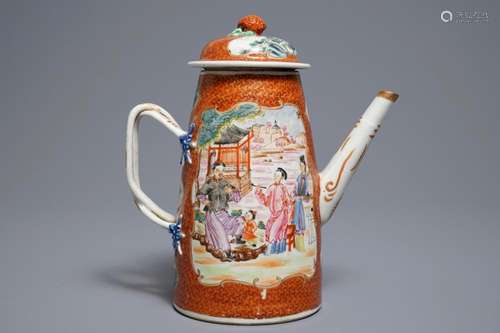 A Chinese famille rose 'mandarin' coffee jug, Qianlong