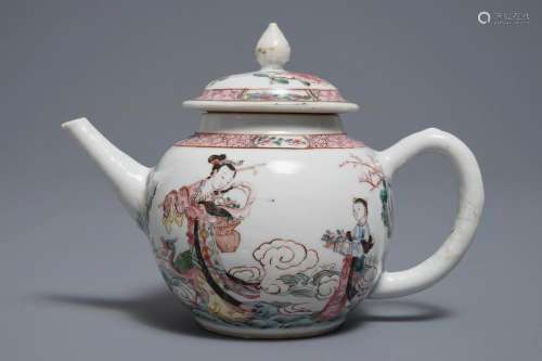 A Chinese famille rose teapot and cover with the immortal Lan Cai He, Yongzheng