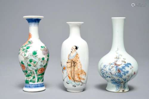 Three Chinese vases, various marks, 19/20th C.